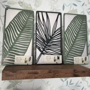 NWT set of 3 Metal Palm Wall Decor Green and Black 